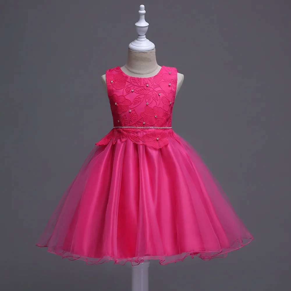 Для девочек бальное платье кружевное платье красного цвета для девочек без рукавов праздничное платье принцессы Дети Колено-длина платья