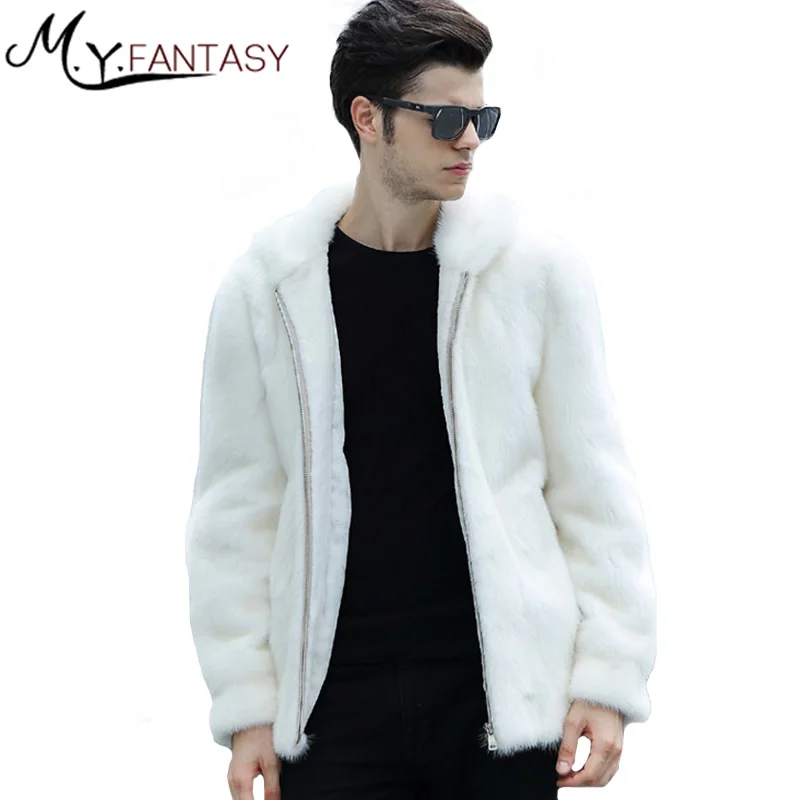 Buy M.Y.FANSTY 2017 Winter Stand Collar Mink Coat Zipper Pure White Real Fur