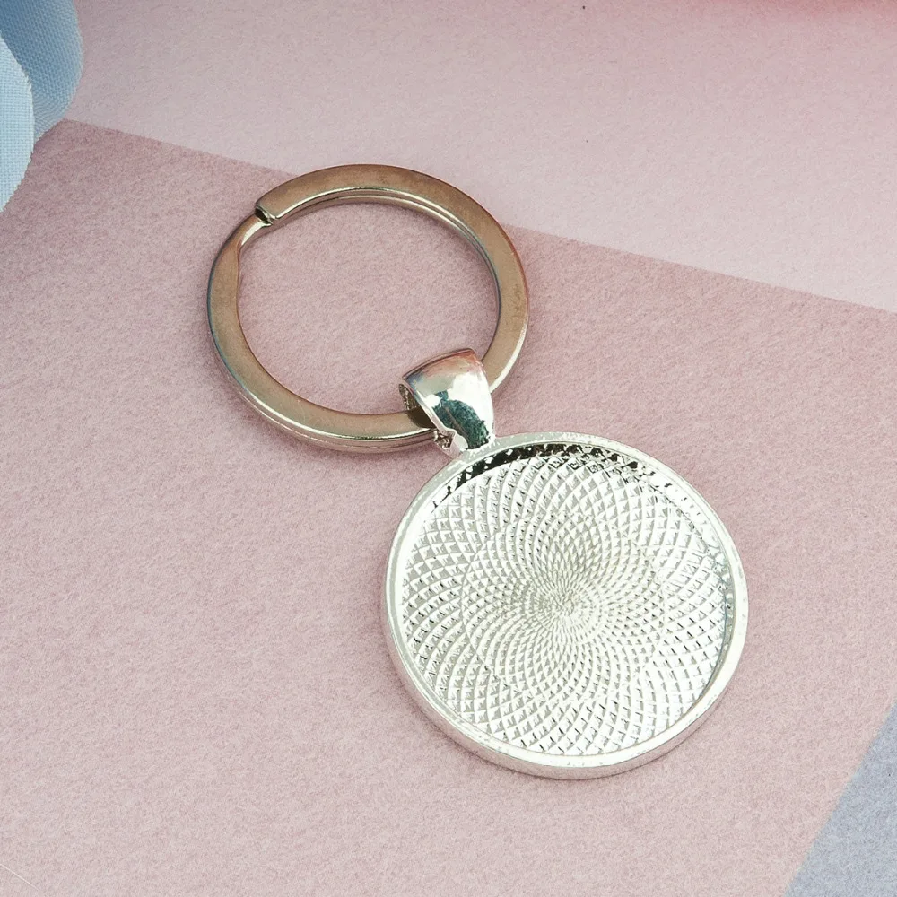 

Zinc Based Alloy Keychain & Keyring Round Silver Color Cabochon Settings (Fits 25mm Dia.) 57mm(2 2/8") x 28mm(1 1/8"), 1 Piece