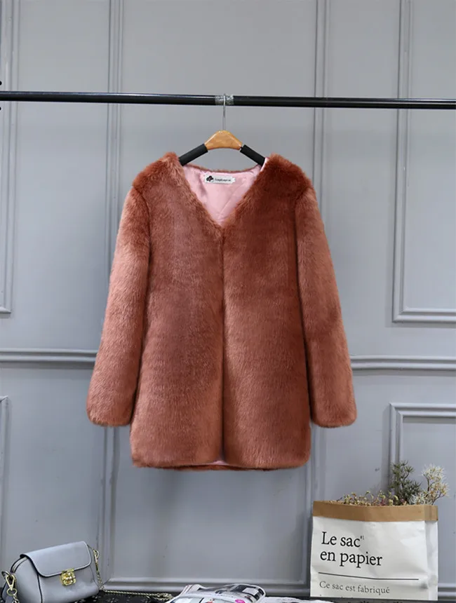 Зимние толстые теплые пальто из искусственного меха и куртки Для женщин однотонный приталенный крой шубы женская уличная 11 Цвета 3XL пальто
