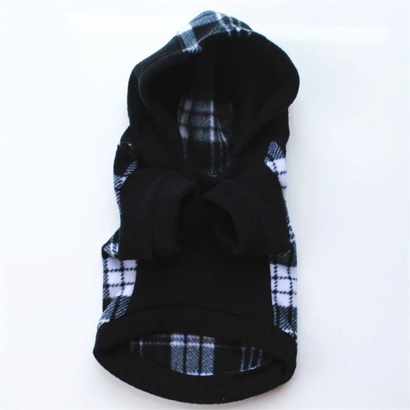 Winter Warm Puppy Clothes Pet Cat Dog Costume Classic Black White Plaid Puppy Dog Hoodies Fleece Sweater Coat 3