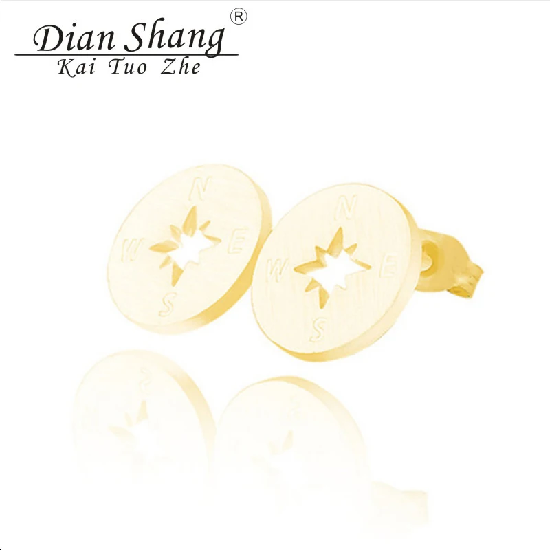 Stainless Steel Compass Stud Earrings Women Fashion JewelryTravelers Journey Rose Gold Men Earring Brincos | Украшения и