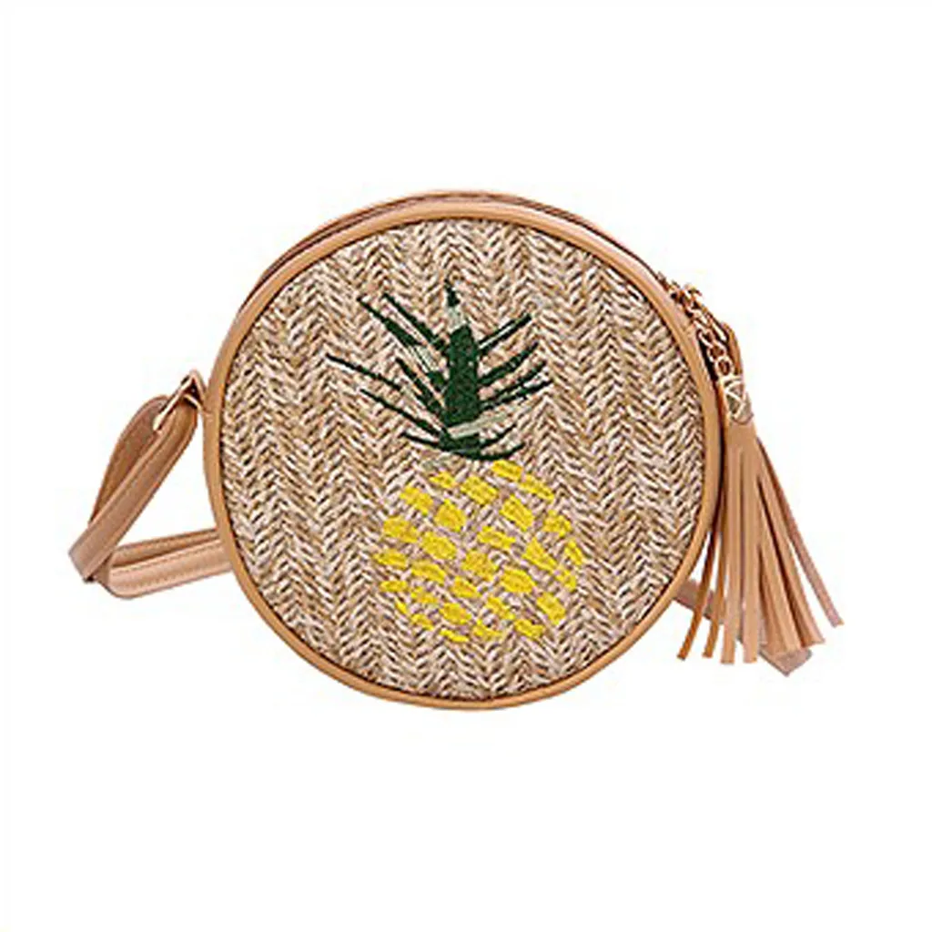 

ISHOWTIENDA Fashion Women Bag Retro Weave Feather Tassel Bags Shoulder Bag round Summer Straw Bag Bolsas Feminina çanta sac
