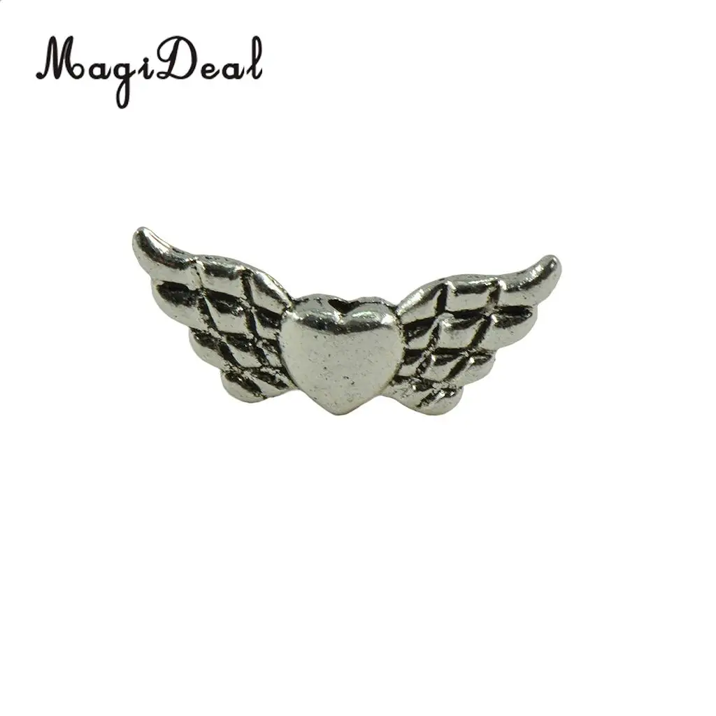MagiDeal 50 Pieces Tibetan Silver Angel Wing Heart Spacer Beads Jewelry DIY Making Jewelry Pendant Accessories Vintage Tibetan 