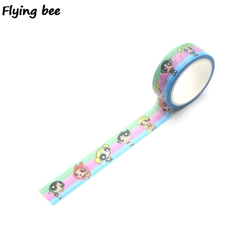 Flyingbee 15 мм X 5 м Powerpuff девушки Бумага васи клейкие ленты DIY декоративные клейкие ленты канцелярские Kawaii Маскировочные ленты X0296