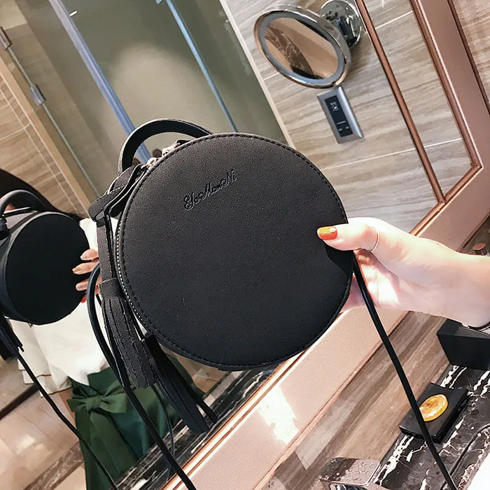 Круглый кисточкой сумка скраб искусственная кожа Для женщин Курьерские сумки