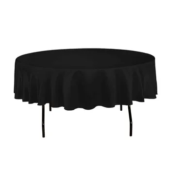 

HK DHL Stain Feel 90 inch/230cm Polyester Round Tablecloth BLACK for Wedding Event Ceremony Banquet Party, 5/Pack