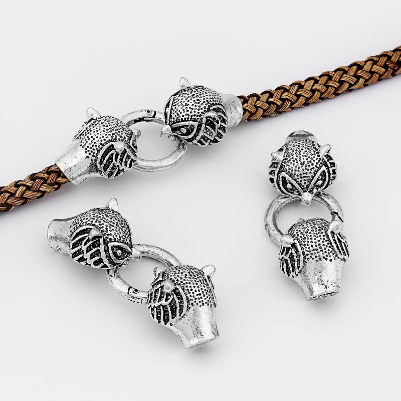 2Sets Anti-Silver Dragon Bracelet End Cap With Spring Clasp For 6mm Leather Cord 