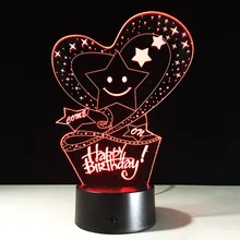 Happy Birthday Acrylic Art Stereo Nightlight 3D Lamp USB Remote Touch Switch LED 7 Color Change Love Birthday Gift