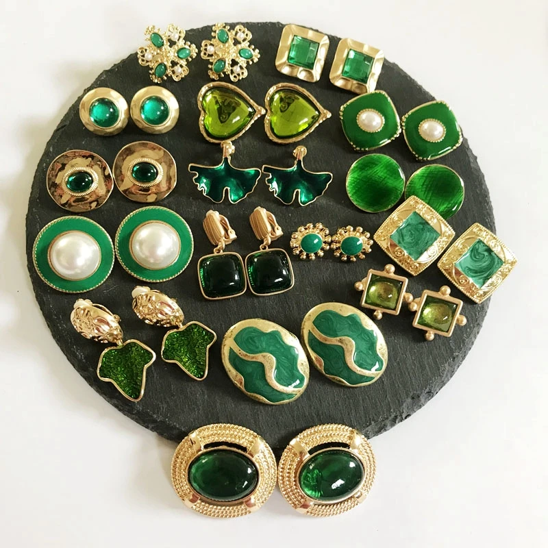 Sweet Elegant Designs Earring, Fashion Clip Green Styles Clip Earrings