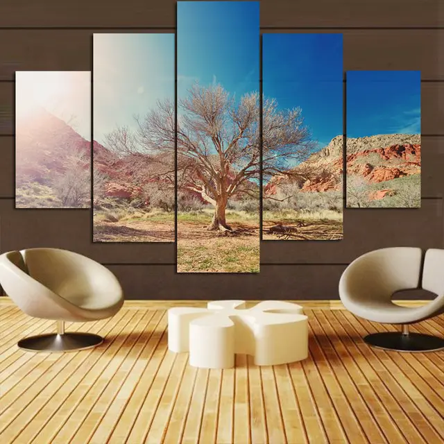 Newest Tree 5 Panels Wall Art Canvas Paintings Decora For Newest Tree 5 Panels Wall Art Canvas Paintings Decora For Living Room Home Office
