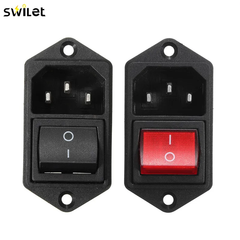 10A 250V Red/Black Rocker Switch Fused IEC 320 C14 Inlet Power Socket