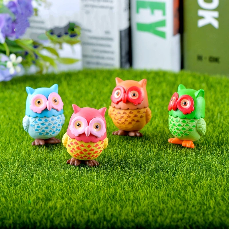 1Pcs Cartoon Cute Color Owl DIY Resin Fairy Garden Craft Decoration Miniature Micro Gnome Terrarium | Дом и сад