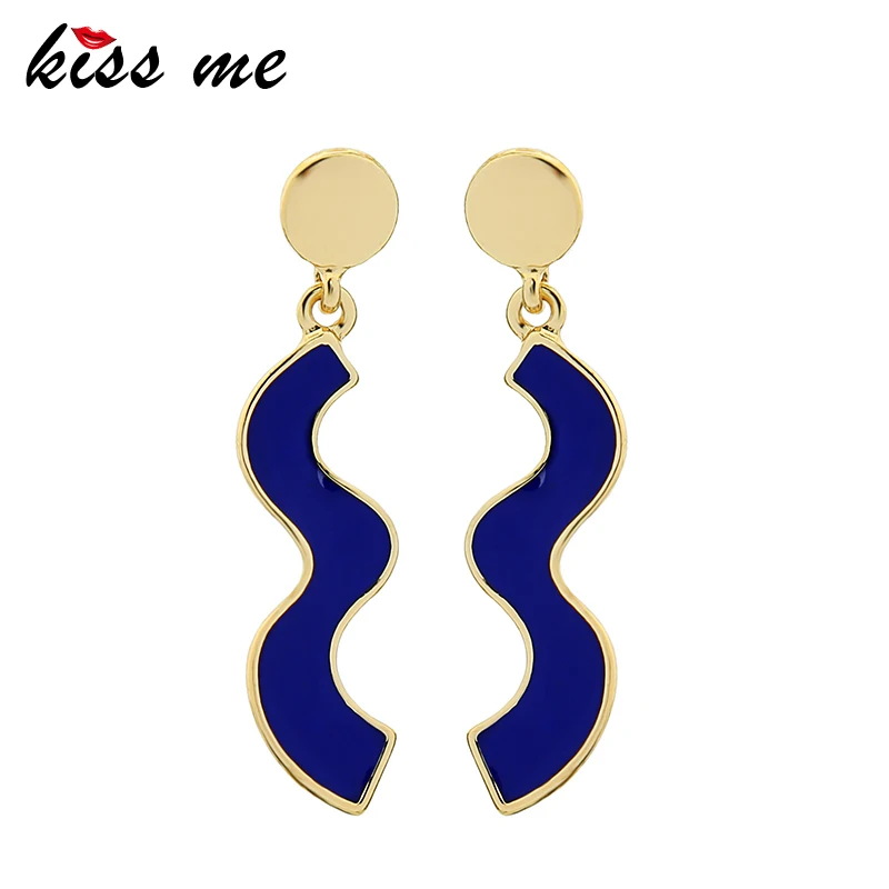 

KISS ME Irregular Women Earrings 2019 New Blue Enamal Geometric Drop Earrings Fashion Jewelry