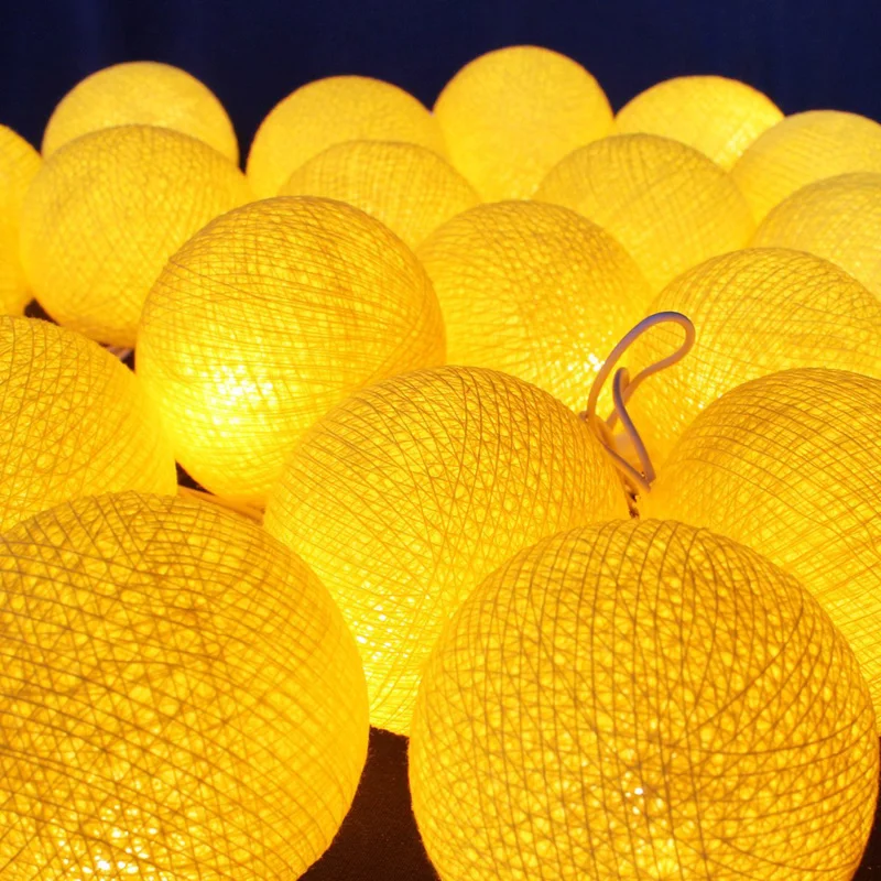 Многоцветный 4 м на батарейках теплый белый светодиодный светильник с ватным шариком, сказочный светильник, внутренняя елка, украшения, AC 220 В - Испускаемый цвет: Yellow Ball