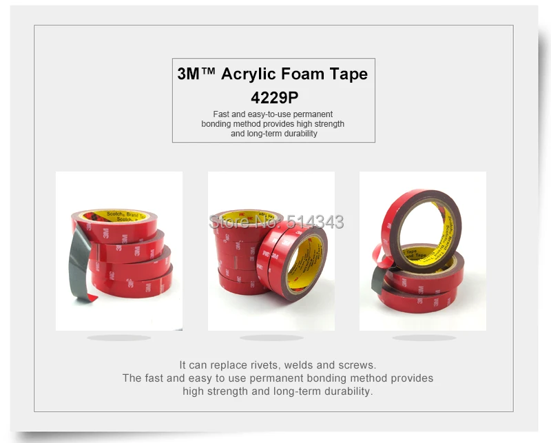 3M 4229 Gray Color, 0.8mm Thick, Double Coated Adhesive Acrylic Foam Tape For Automotive