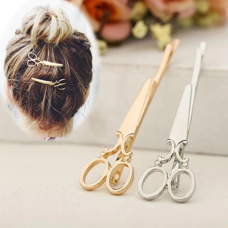LOEEL 2 шт./компл. шикарный в форме ножниц волос клип золото/серебро заколка для волос Для женщин аксессуары для волос