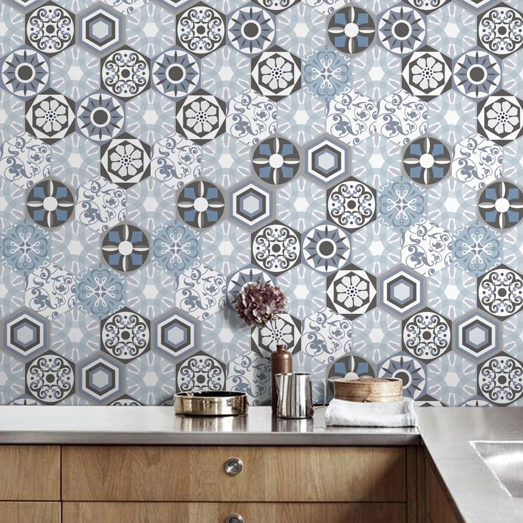 

20cm*5m/Roll Hexagon Ceramic Tile Sticker Self-Adhesive Waterproof PVC Film Wallpaper