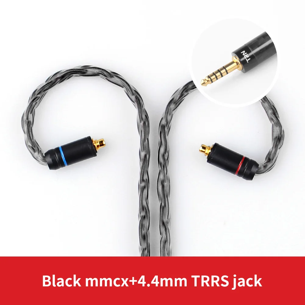 TRN T2 16 ядерный посеребренный HIFI обновленный кабель 3,5/2,5/4,4 мм штекер MMCX/2Pin разъем для TRN V80 KZ AS10/AS06/ZS10 CCA C10 C16 - Цвет: Black 4.4mm MMCX