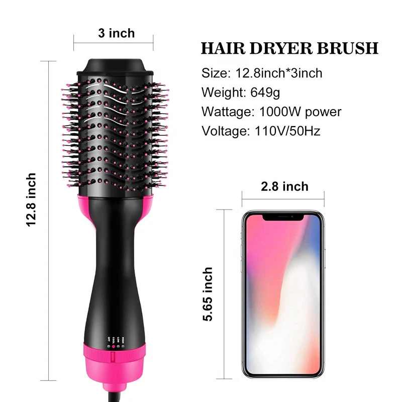 Electric Hot Air Curling Iron Comb 2 In 1 One Step Hair Dryer Brush And Volumizer Blow Straightener And Curler Salon Tools