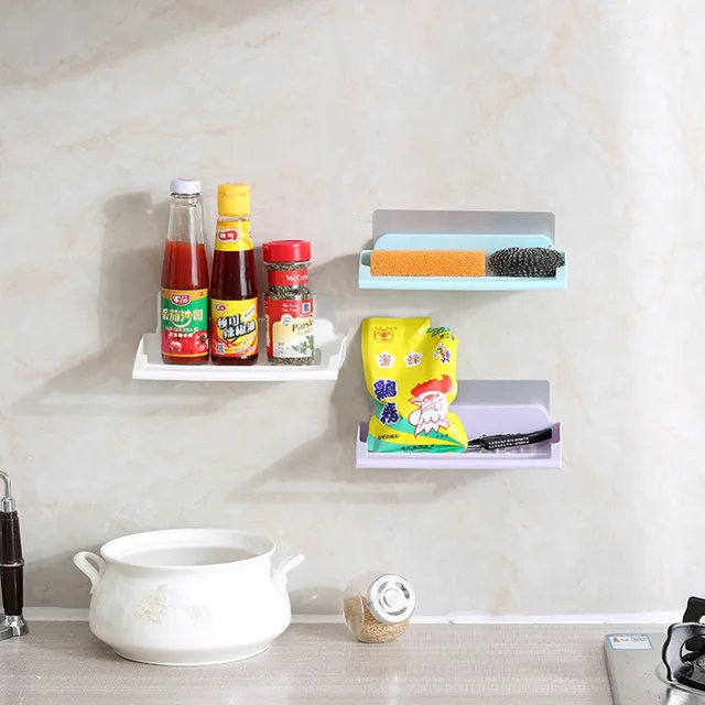 Plastic Adhesive Wall Storage Box Rack Space Saving Kitchen Bathroom