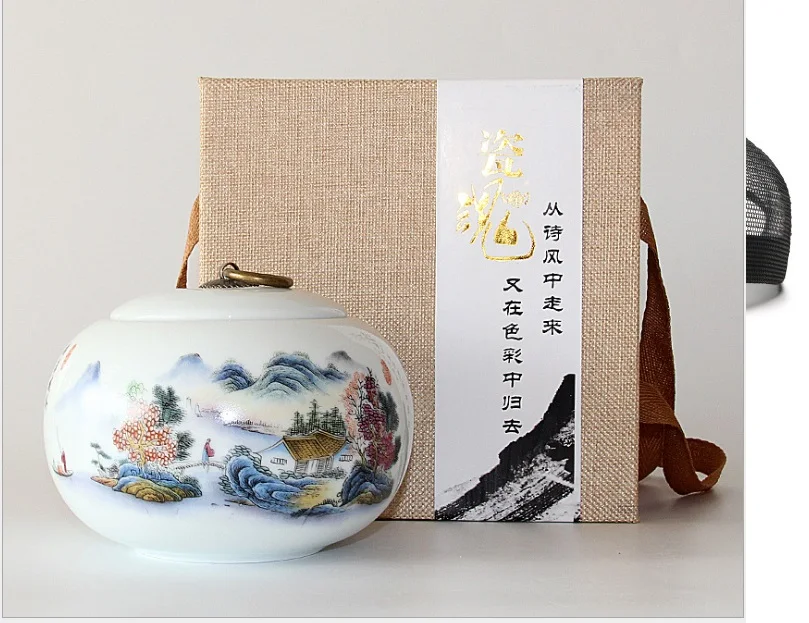 

Manufacturers selling ceramic tea pot retro large ceramic gift catty installed tea packing sealing tank