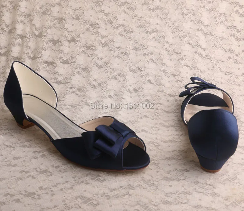 Туфли-лодочки ручной работы на каблуке «рюмочка»; цвет темно-синий; женские туфли-лодочки с открытым носком и бантом; Размер 4