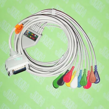 

Compatible with 15 pin Fukuda,Customed,Bosch EKG monitor Machine,One-piece 10 lead ECG cable and Snap leadwires,IEC or AHA.