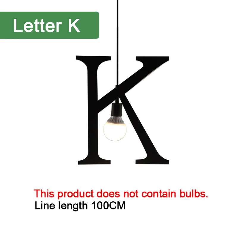 Kaguyahime подвесной светильник s E27 DIY, креативный светильник с буквенным принтом от A до Z, железный подвесной светильник 100 см, скандинавские светодиодные лампы для декора, для чердака, гостиной - Цвет корпуса: K