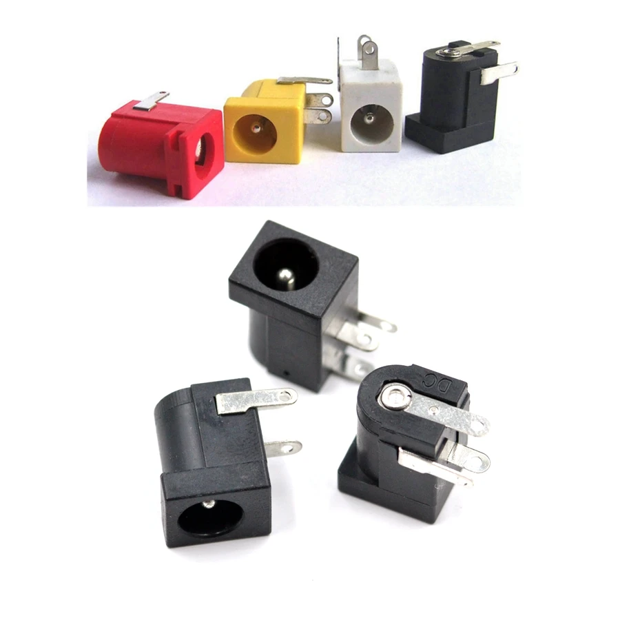

100Pcs Hot Sales DC-005 Black White Red Yellow and Purple DC Power Jack Socket Connector DC005 5.5*2.1mm socket Round the needle