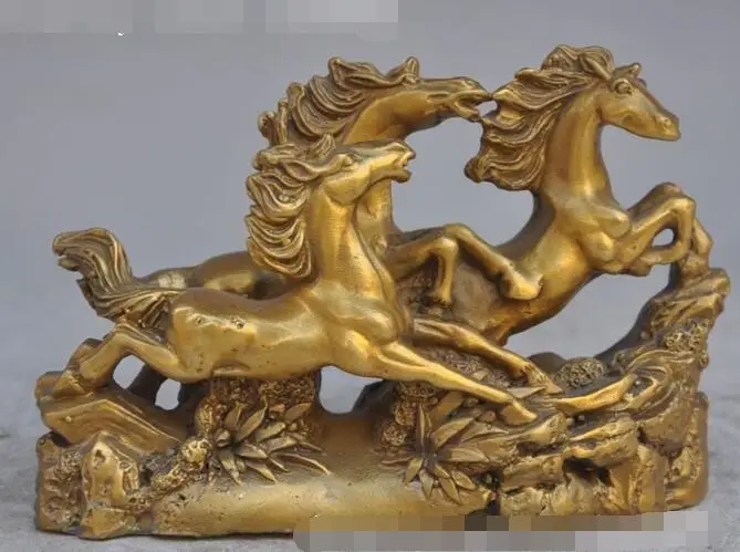 

S4049 6" chinese fengshui brass 3 Handsome horse Flying Run Auspicious lucky statue