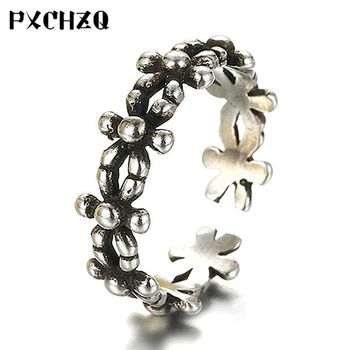 

PXCHZQ 925 sterling silver jewelry European and American men and women silver ring ring petal Thai silver retro opening