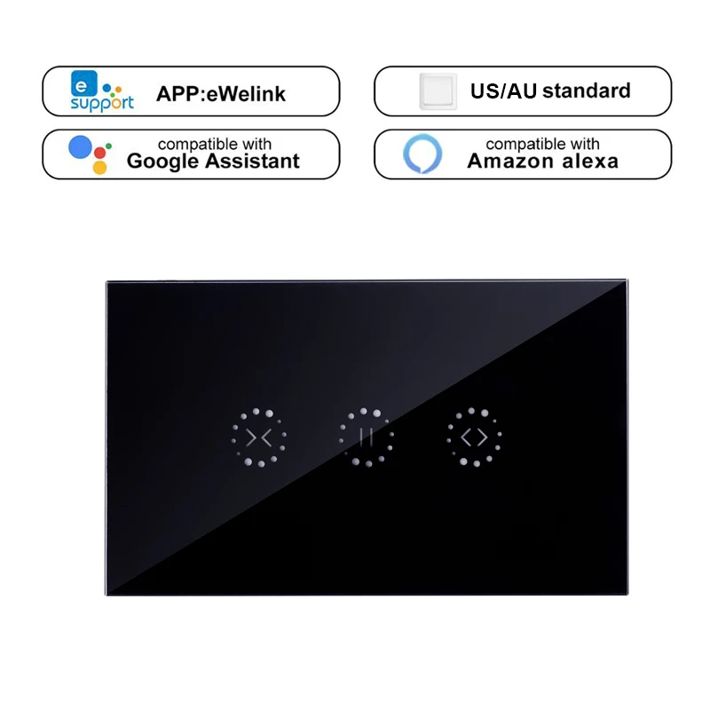 Настенный переключатель для занавесок, WiFi, пульт дистанционного управления через приложение или Голосовое управление от Alexa Google Home, умный дом для гаражного двигателя, рольставни - Цвет: US AU Black