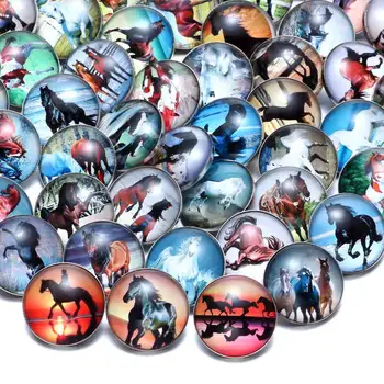 

50pcs/Lot Horse Theme Glass Charms 18mm Snap Button For 18mm Snaps Bracelet Snap Jewelry KZHM066