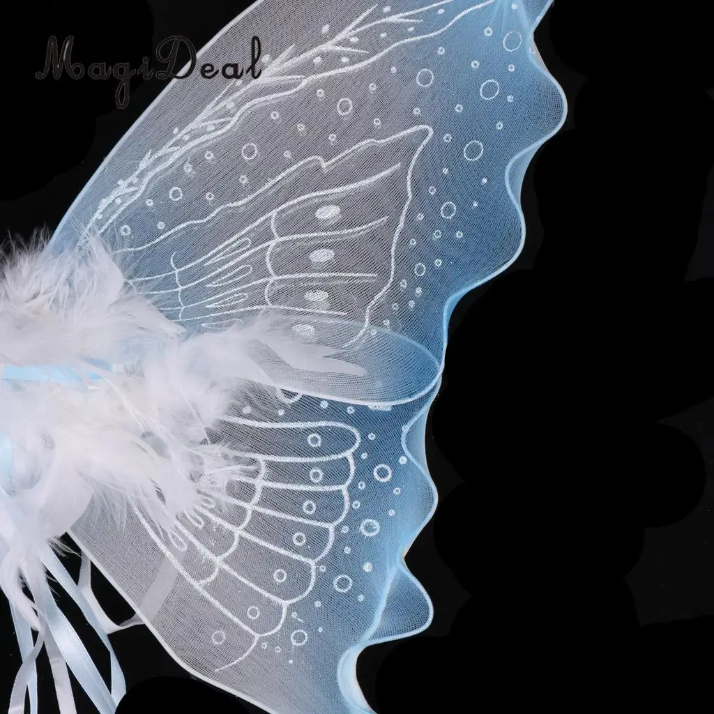 MagiDeal Feather Ribbon Butterfly Angel Fairy Wings Kid Girls Birthday Party Fancy Dress Kindergarten Perfect Decor Light Blue