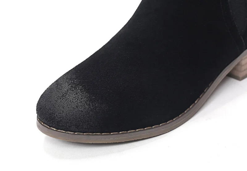 Teahoo/ботинки из натуральной кожи; женская Мода года; замшевые ботильоны для женщин; ботинки «Челси»; Женская Осенняя обувь без застежки на квадратном каблуке