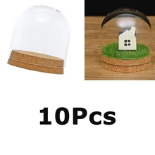 10 шт. 8x8 см прозрачный стеклянный прозрачный купол крышка Клош колокольчик сочные террариума с деревянная пробка для офиса Декор стола DIY