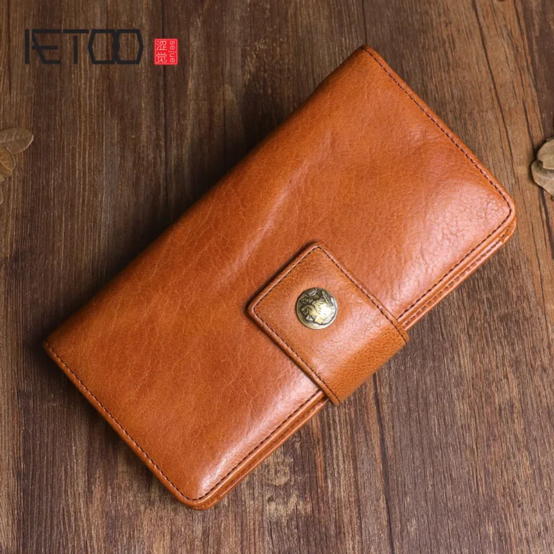 

BJYL Original retro design leather long wallet First layer leather multi-function clasp handbag literary old soft leather