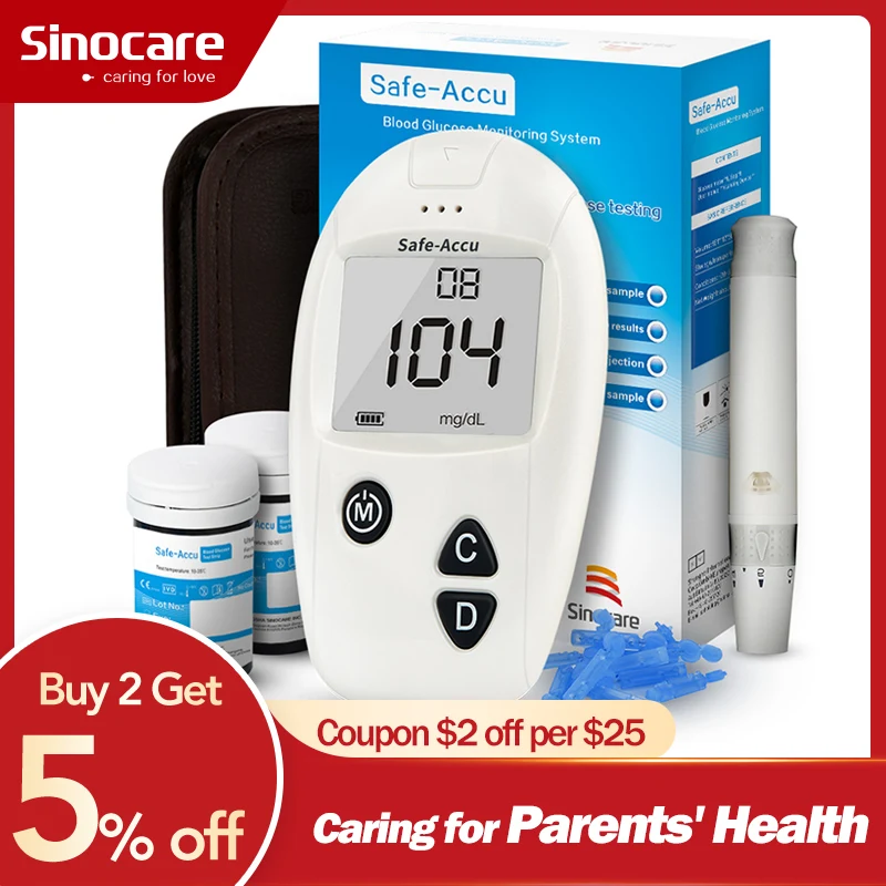 

SINOCARE Glucometer Safe-Accu Blood Glucose Meter with Test Strips Lancets Medical Blood Sugar Meter Diabetes Test