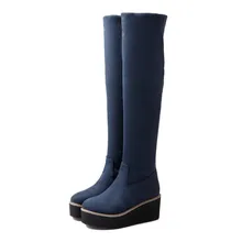 Botas Mujer 2017 Big Size 34-43 Brand Design Patch Color Over The Knee Boots Thick Sole Platform Slim Long Winter Autumn 7352