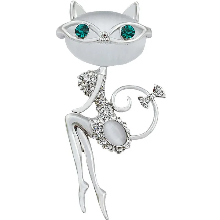 new fashion 2016 opal and rhinestone wear glasses cat brooches cute and sexy cat pins and brooches wedding accessories