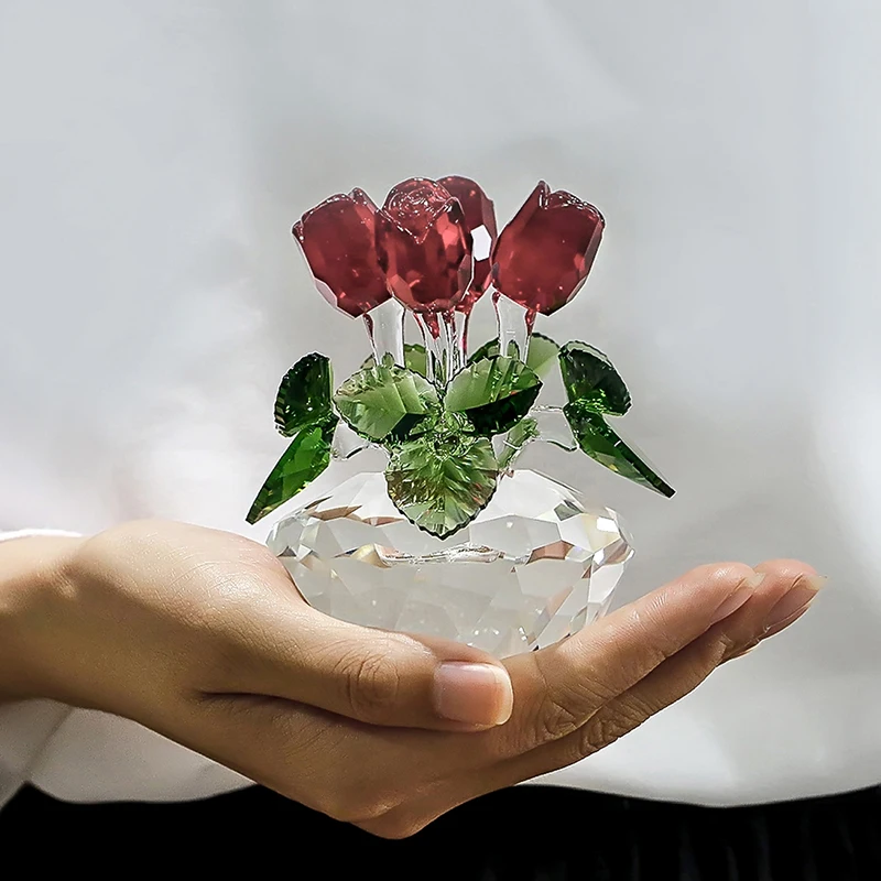 H& D Хрустальная Красная роза цветок Статуэтка Весенний букет скульптура стеклянные мечты орнамент домашний Свадебный декор коллекционный подарок сувенир