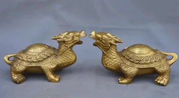 

Crafts statue Chinese FengShui Copper Brass Wealth Coin Dragon Turtle Tortoise Statue Pair