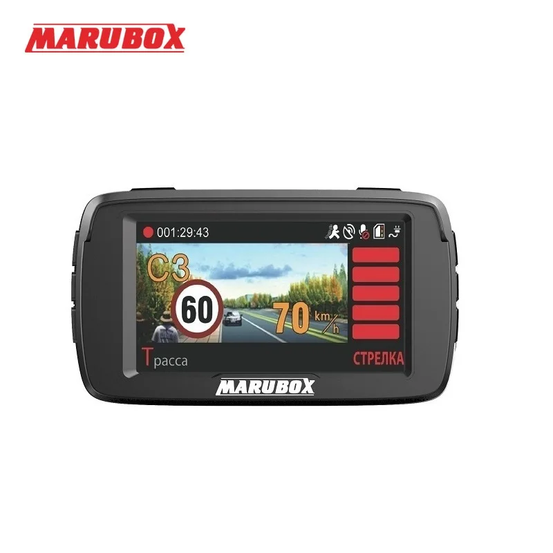 Marubox M600R Автомобильный видеорегистратор Комбо-устройство 3 в 1 : Видеорегистратор радар-детектор и GPS-информатор Запись Super HD 1296P Обновленные базы радаров Обнаружение радаров типа Стрелка Робот Автодория 