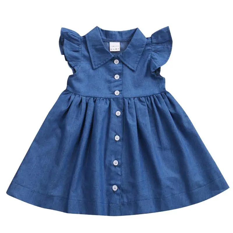 

Cute Toddler Kids Baby Girls Dresses Summer Clothing Infant Ruffle Short Sleeve Denim Princess Dress Cute Clothes