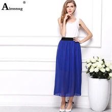 Новые шифоновые повседневные юбки женские модные эластичные талии длинные юбки с высокой талией однотонные изящные белые миди женские юбки Saias