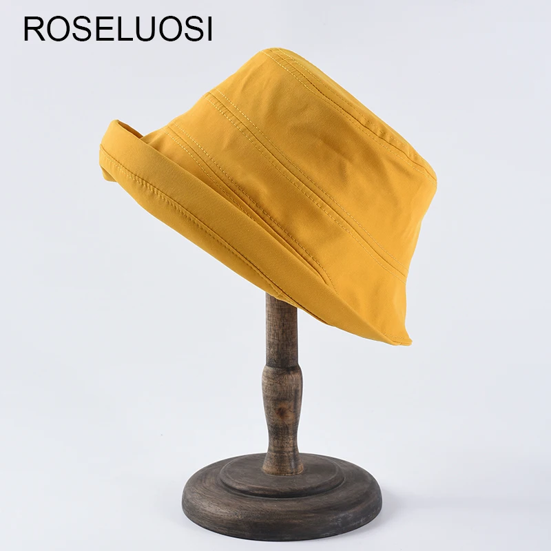 

ROSELUOSI Women Solid Color Bucket Hats 2019 Spring Summer New Arrival Panama Hats Casquette