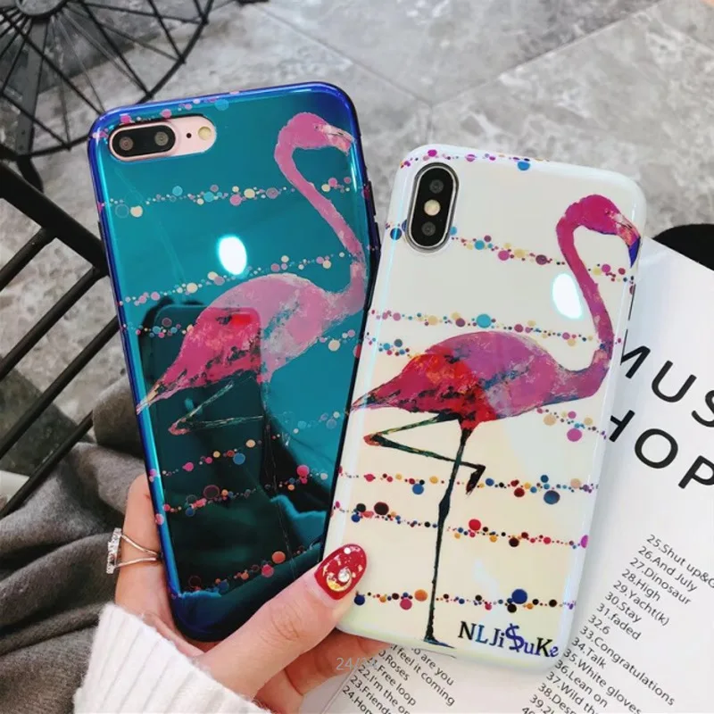 Синий свет Фламинго чехол для iPhone 7 6 6s 8 X задняя крышка Мода ТПУ полная защита