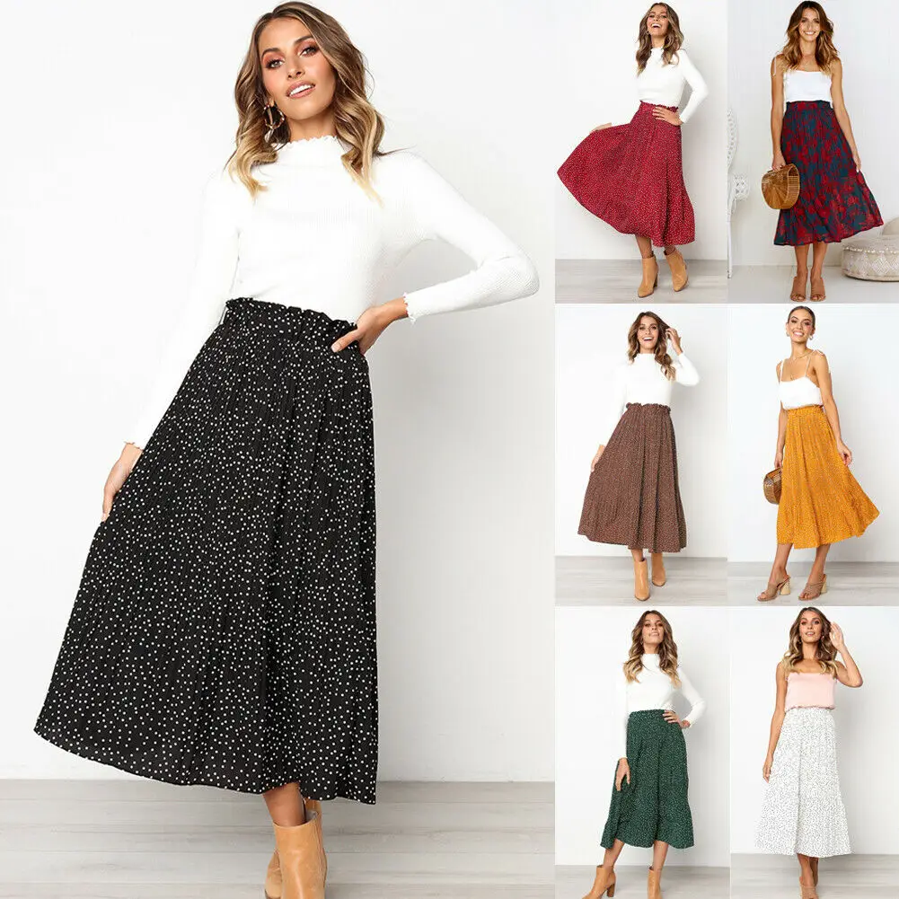 Summer Skirts 2019 New Women Summer Casual Elastic High Waist Floral Dot Loose A-lined Skirts Size S-XL Summer Skirts 2019 New Women Summer Casual Elastic High Waist Floral Dot Loose A-lined Skirts Size S-XL