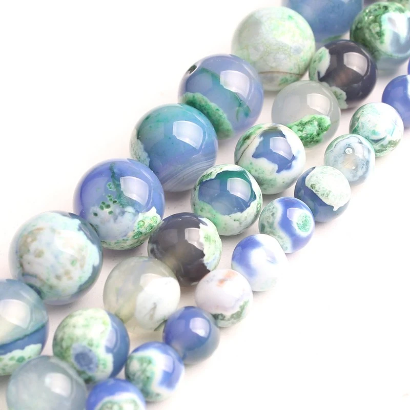 Natural Green Blue Fire Agate For Jewelry Making Necklace Round Loose Stone Beads Gemstone 6 8 10mm Diy Bracelet Necklace Beads Aliexpress